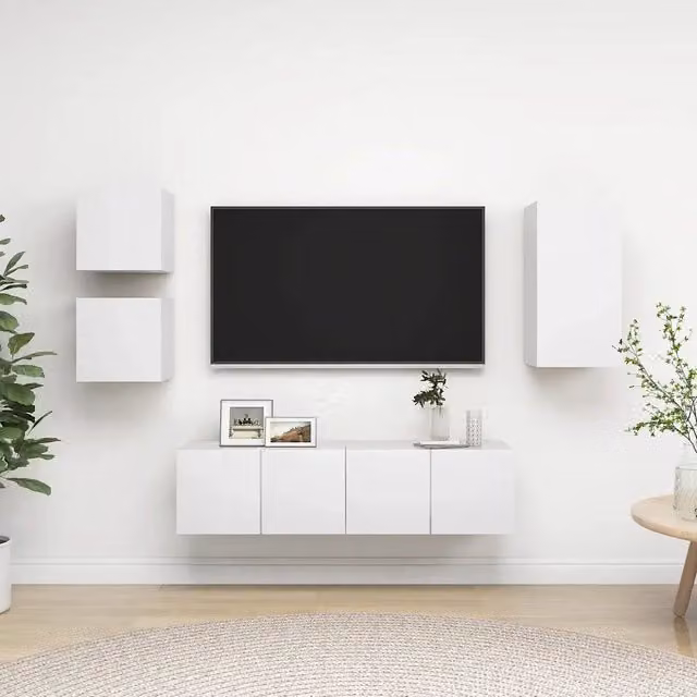 Set di mobili porta TV moderno vidaXL in legno multistrato bianco da soggiorno a parete