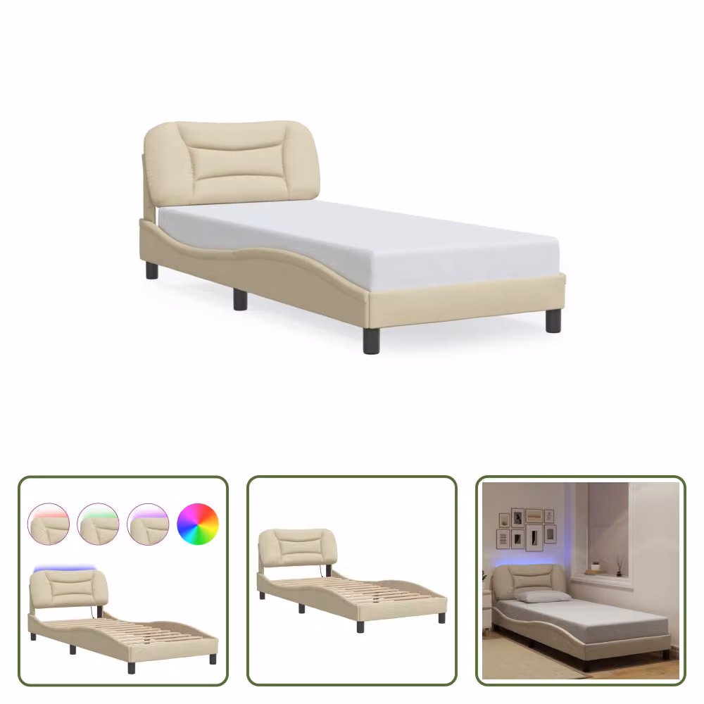 The Living Store Struttura letto con LED crema 90x200 cm in tessuto