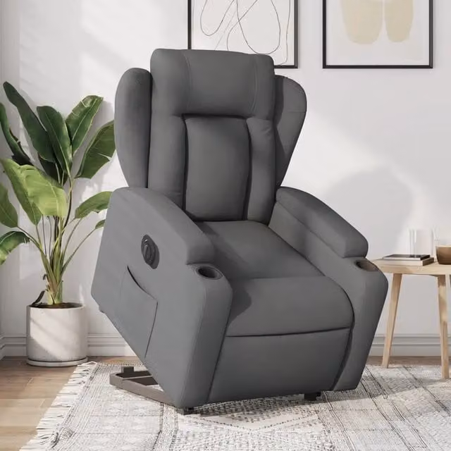 Poltrona Alzapersona Reclinabile Elettrica vidaXL Grigio con Braccioli e Rivestimento in Tessuto – 1