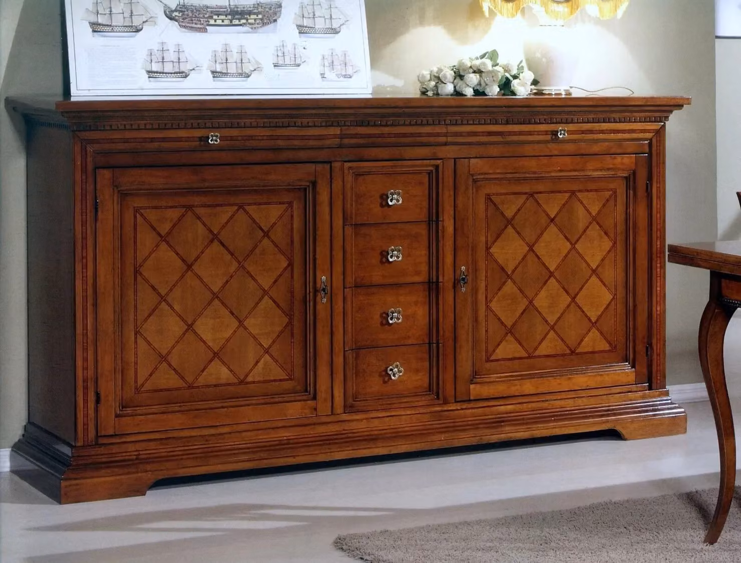 Madia credenza a 2 porte in legno tinta noce Mobili 2G L: 210 cm, P: 53 cm, H: 115 cm – 1