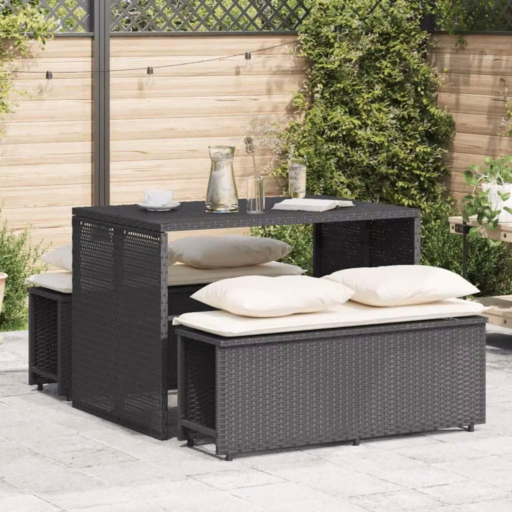 Set da pranzo da giardino vidaXL in polyrattan nero con 3 pezzi e cuscini