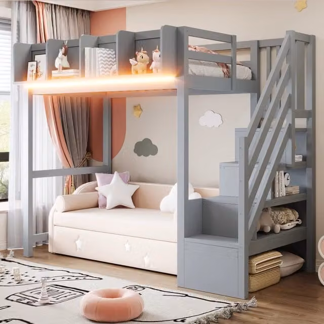 letto a castello legno grigio 90 x 200 cm