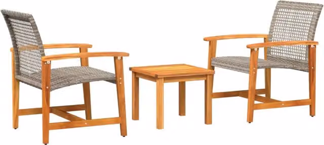 Set da Bistrot 3 pezzi in Polyrattan e Legno di Acacia Grigio e Marrone CFW3686481