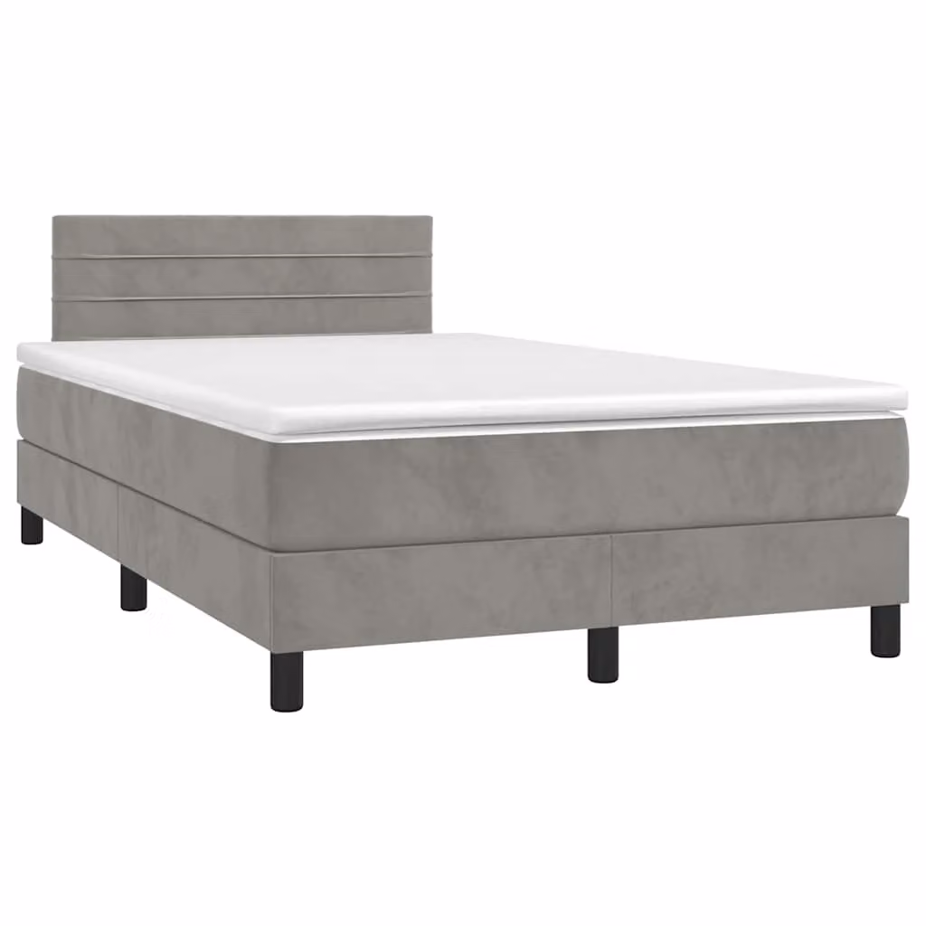 Letto Ibrido vidaXL con Materasso e Illuminazione LED sotto il letto, Rivestimento in Velluto Grigio e Bianco, L/P/H: 120 x 200 x 88 cm – 1