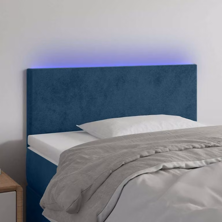 Testiera per letto vidaXL in velluto blu scuro con illuminazione LED e porta di ricarica USB, L 100 cm, P 5 cm, H 78-88 cm