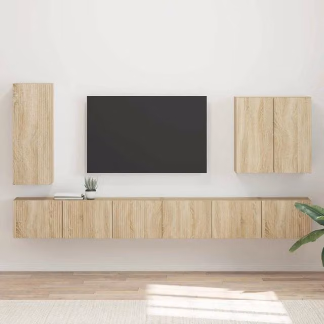 Set di Mobiletto da TV a Parete 6 pz-Credenza per TV sospesa Rovere Sonoma