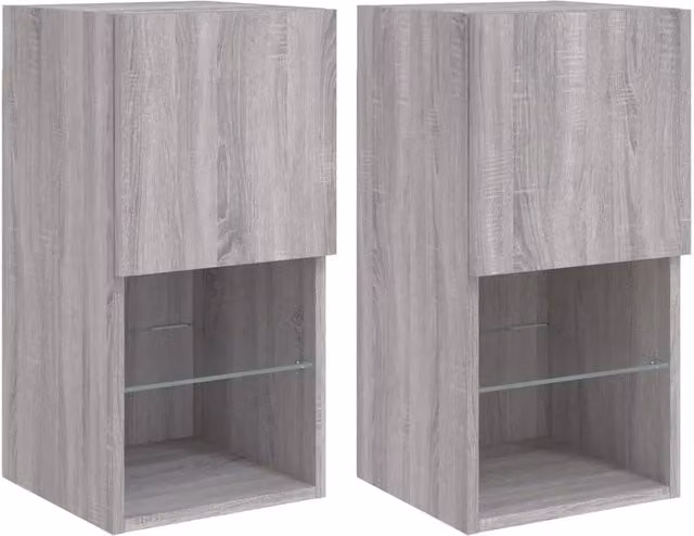 Set di 2 Mobili TV Moderni con Luci LED Integrate, Armadietti Porta TV in Legno MDF Grigio, L/P/H: 30,5 x 30 x 60 cm