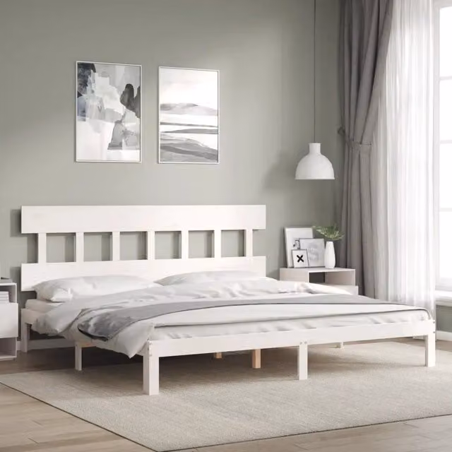 Giroletto senza Materasso-Struttura Letto Bianco 200x200 cm Legno Massello Pino 522728