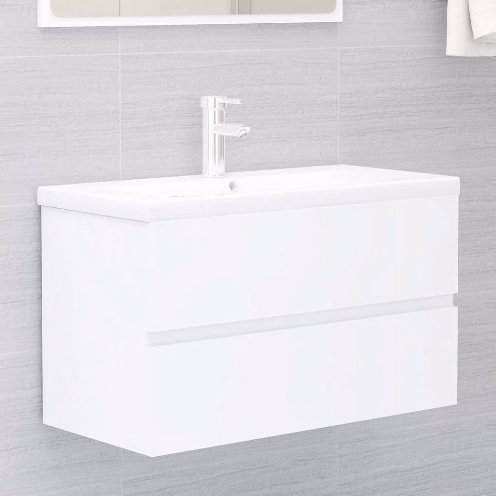 Mobile Lavabo Moderno vidaXL Bianco con Cassetti e Ante in Legno MDF L: 80 cm, P: 38,5 cm, H: 45 cm