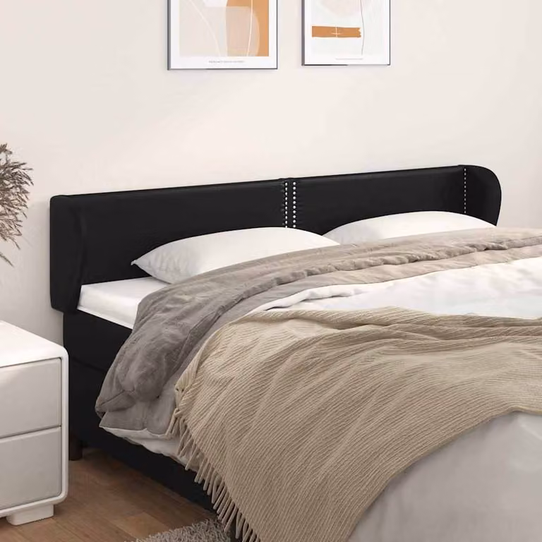 Testiera del letto con design ad orecchio vidaXL in similpelle nera, L: 183 cm, P: 23 cm, H: 78-88 cm