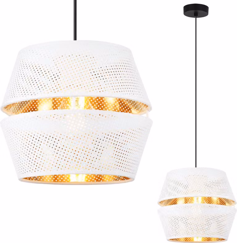 Lampada a sospensione Asti Duo nero a 1 luce paralume bianco-oro forma della cornice S-S