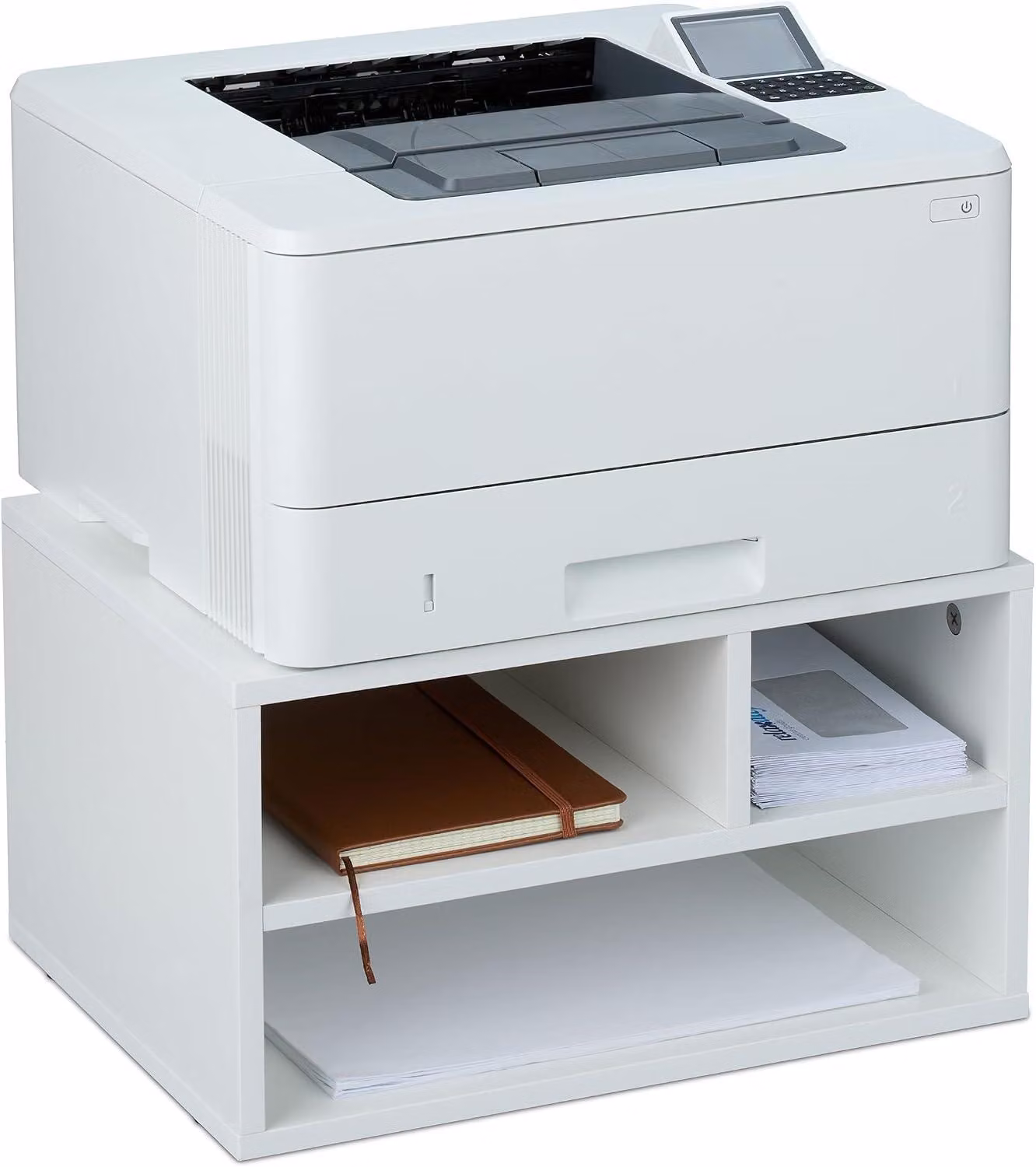 Tavolo per stampante - 3 scomparti - Stampante - 22,5 x 40 x 30 cm - Pannello di truciolato - Scrivania - Bianco