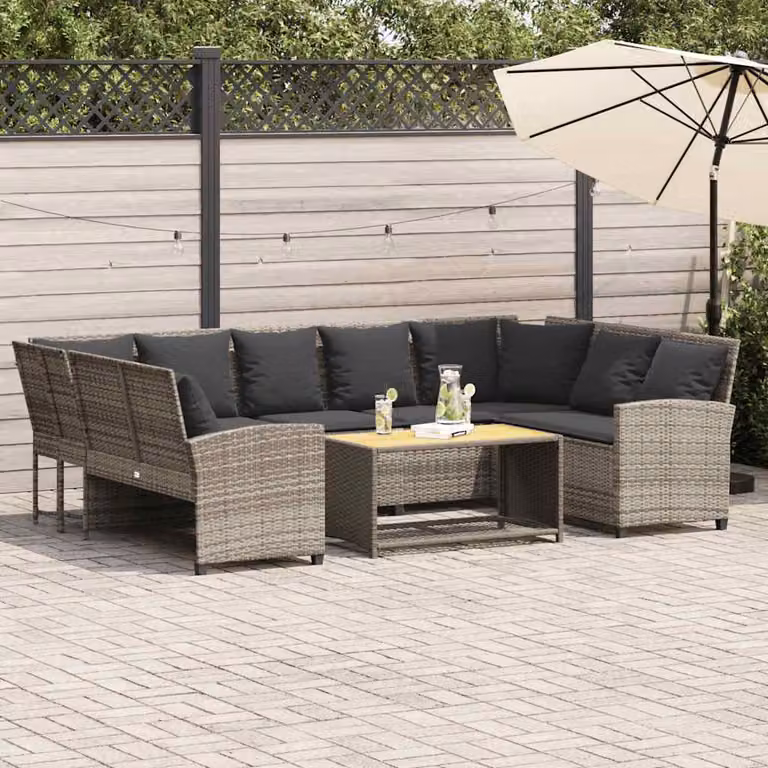 vidaXL Divano da giardino a L con cuscini in polyrattan e struttura in metallo Grigio