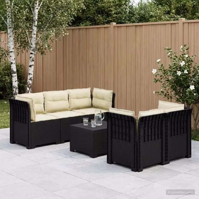 Divano da Giardino 5 Posti con Cuscini Stile Rattan PP 3443906