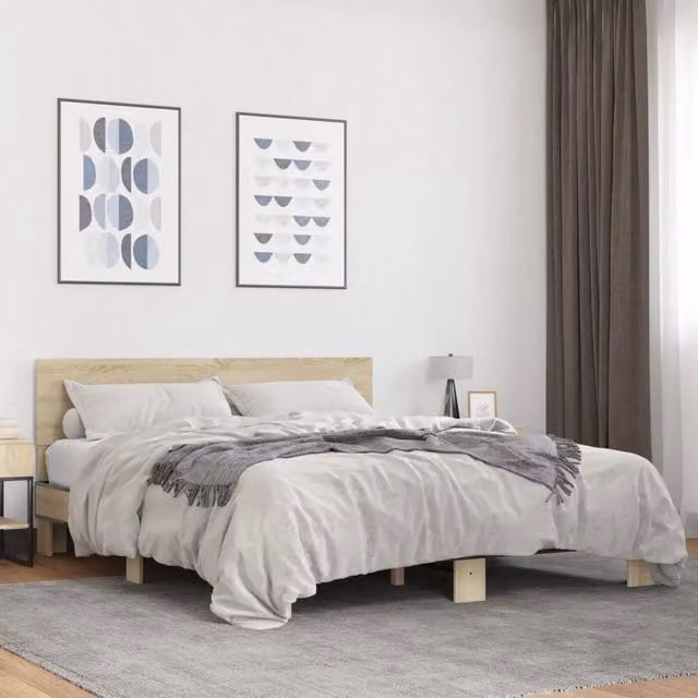 Letto Giroletto vidaXL in Rovere Sonoma e Metallo, L/P: 160 x 200 cm