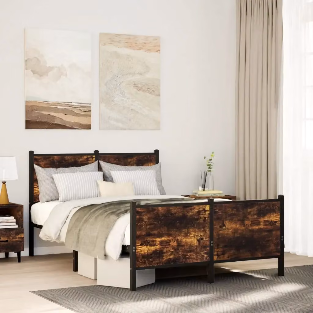 Letto matrimoniale DESIGN IN in metallo color rovere fumo con giroletto e doghe fisse L/P/H: 120 x 200 cm – 2