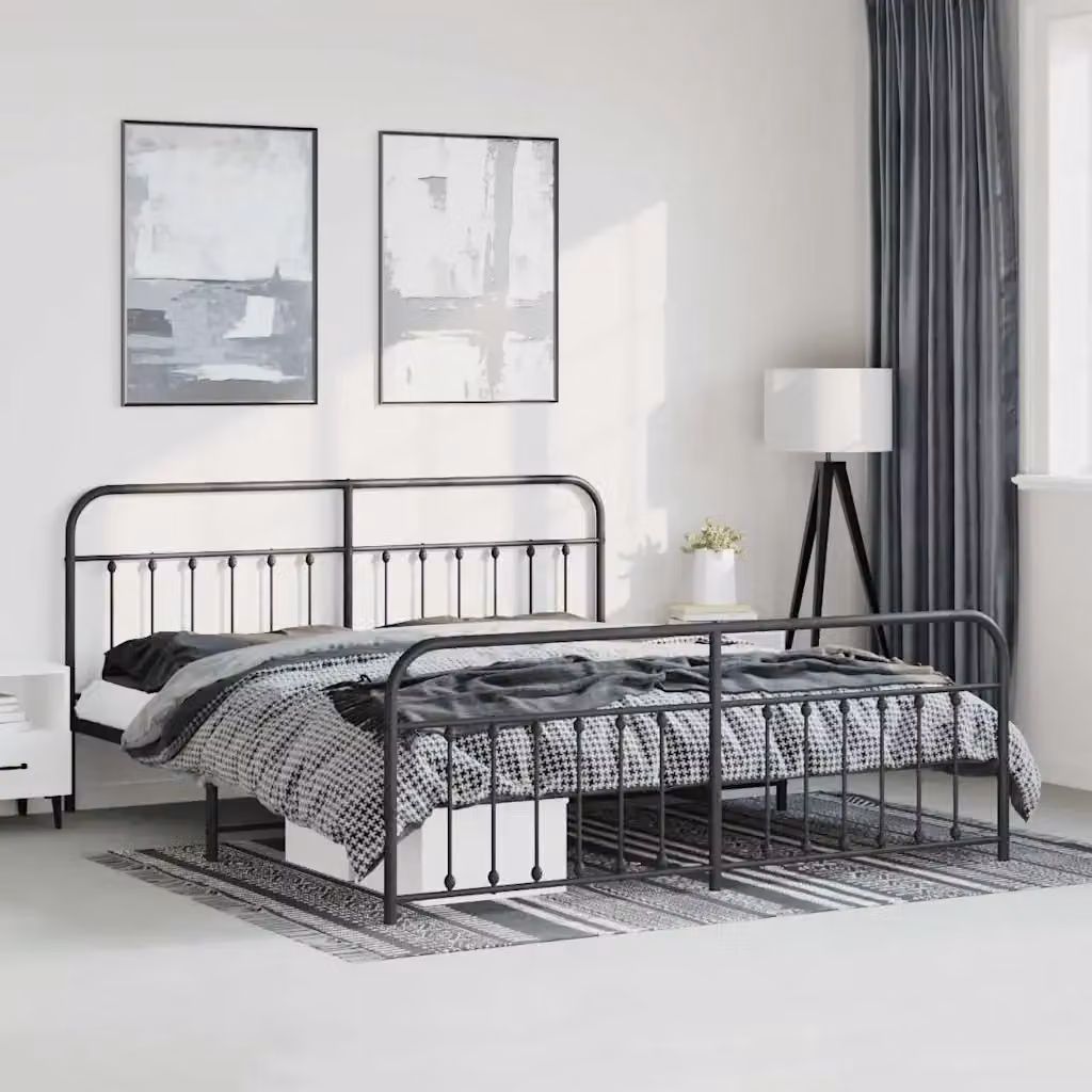 Letto matrimoniale per adulti con testiera e pediera in metallo nero L: 187 cm, P: 100 cm, H: 219 cm – 2