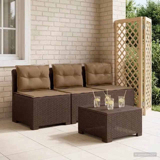 Divano da esterno-Divano da Giardino 3 posti con cuscini in look rattan PP 210918
