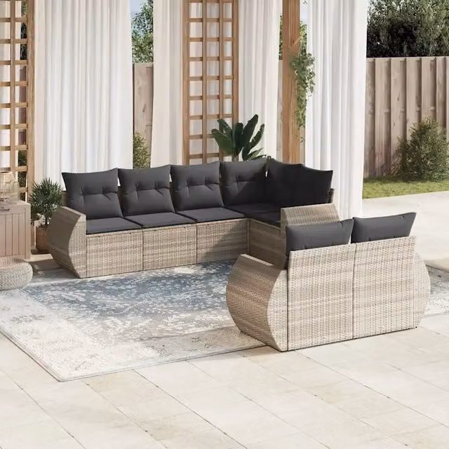 Set Divani da Giardino 7pz con Cuscini Grigio Chiaro Polyrattan 3253949