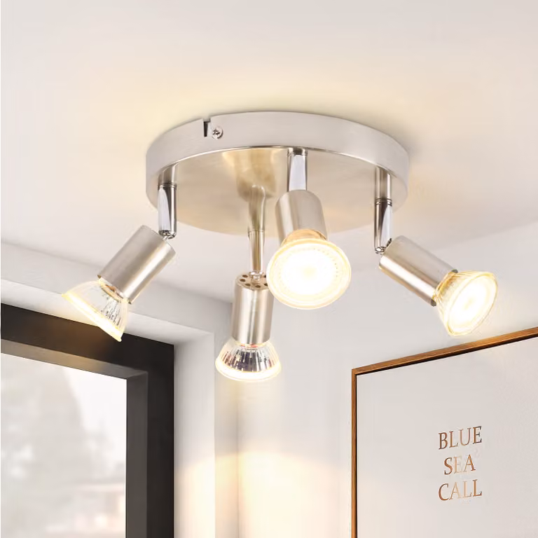 ZMH Faretto a soffitto a 4 fiamme moderno GU10 Faretto a soffitto rotondo orientabile a 350°Faretto a parete orientabile in acciaio inox soggiorno camera da letto