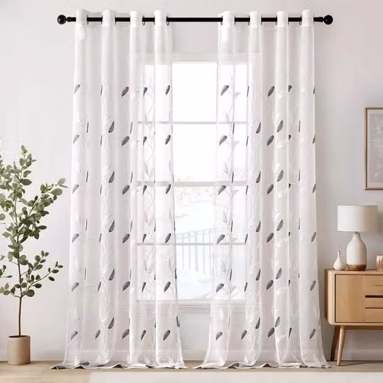 Vetrata a voile con disegno foglia e anelli - set da 2 - 225 x 140 cm