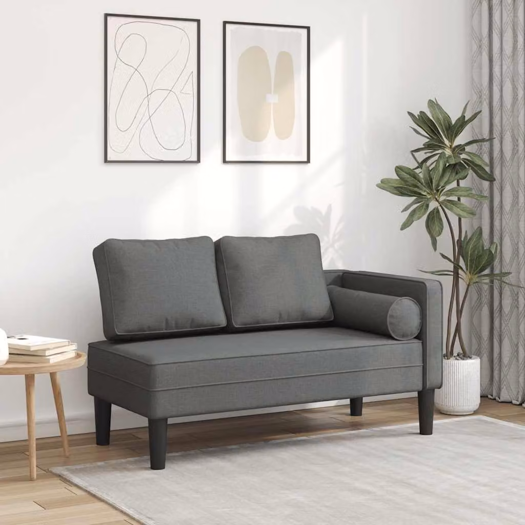vidaXL Chaise Longue Moderna a Forma di L con Cuscini in Tessuto Grigio e Struttura in Legno Massiccio L: 116,5 cm, P: 62,0 cm, H: 57,5 cm