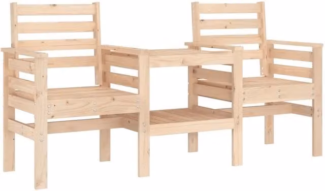 Panchina da Giardino con Tavolino in Legno di Pino Beige con Braccioli – 1