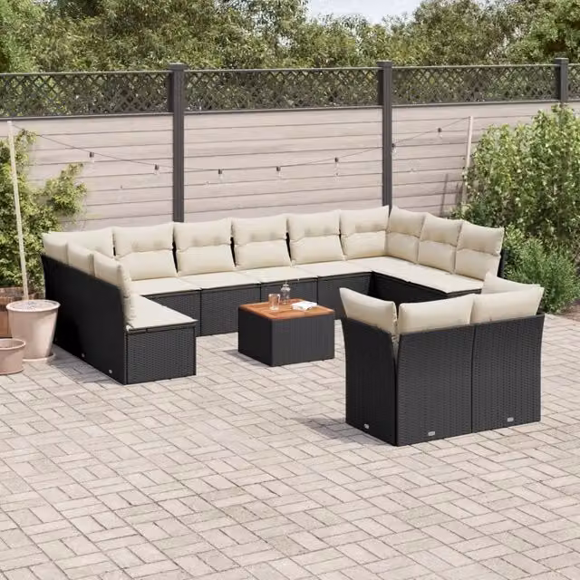Set di Divani da Giardino vidaXL in Polyrattan Nero con Cuscini e Tavolino da Esterno a Forma di U – 1