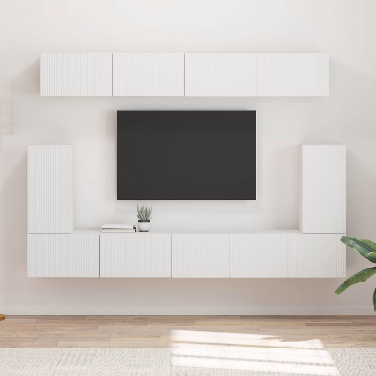 Set mobile TV moderno vidaXL in legno ingegnerizzato bianco opaco con 5 pezzi e montaggio a parete