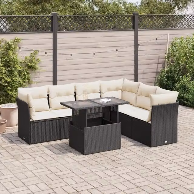 Set Divani da Giardino con Cuscini 7pz Nero Polyrattan 3326167