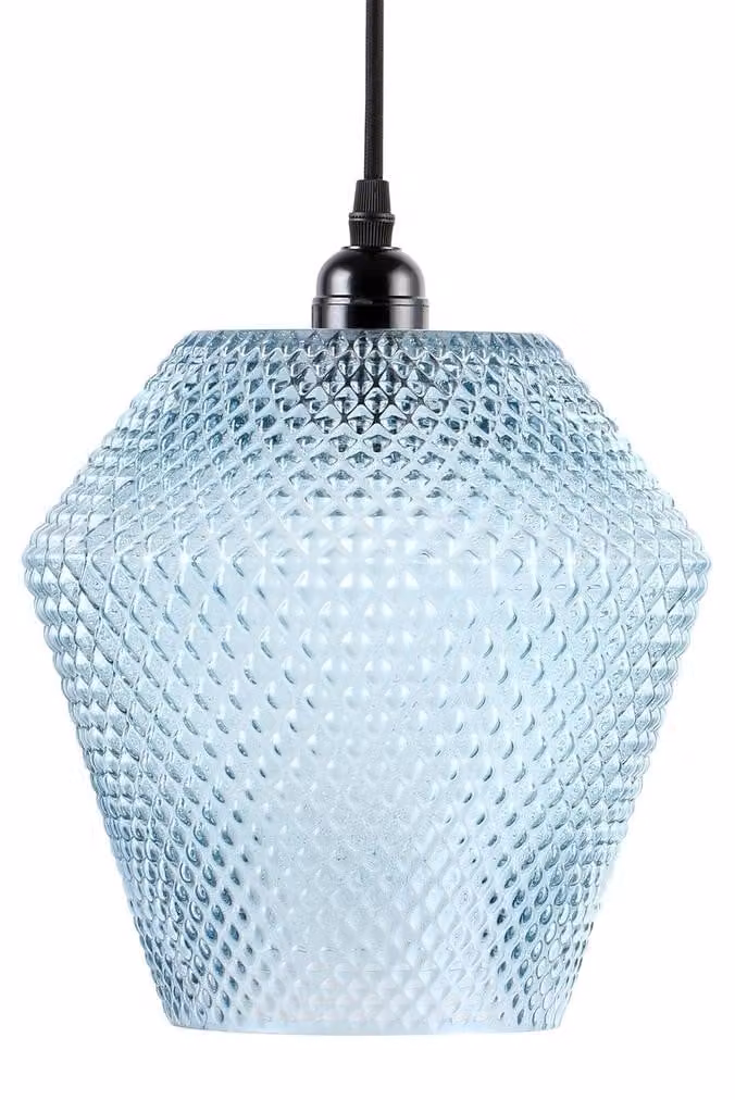 Lampada a sospensione Lina in vetro blu e nero