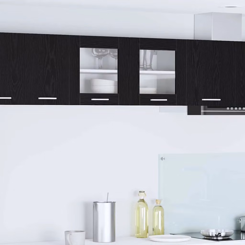 vidaXL Armadio pensile da cucina moderno con ante in vetro, Nero e Bianco, L 80 cm x P 31 cm x H 40 cm