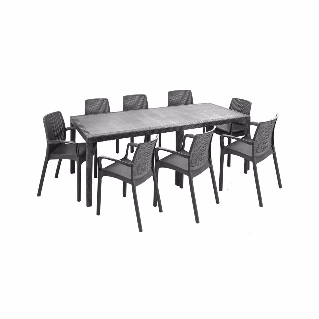 Set tavolo e sedie DMORA moderno, tavolo rettangolare allungabile con 8 sedie, colore antracite – 2