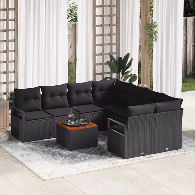 Set Divano da Giardino 9 pz Nero polyrattan 3347688
