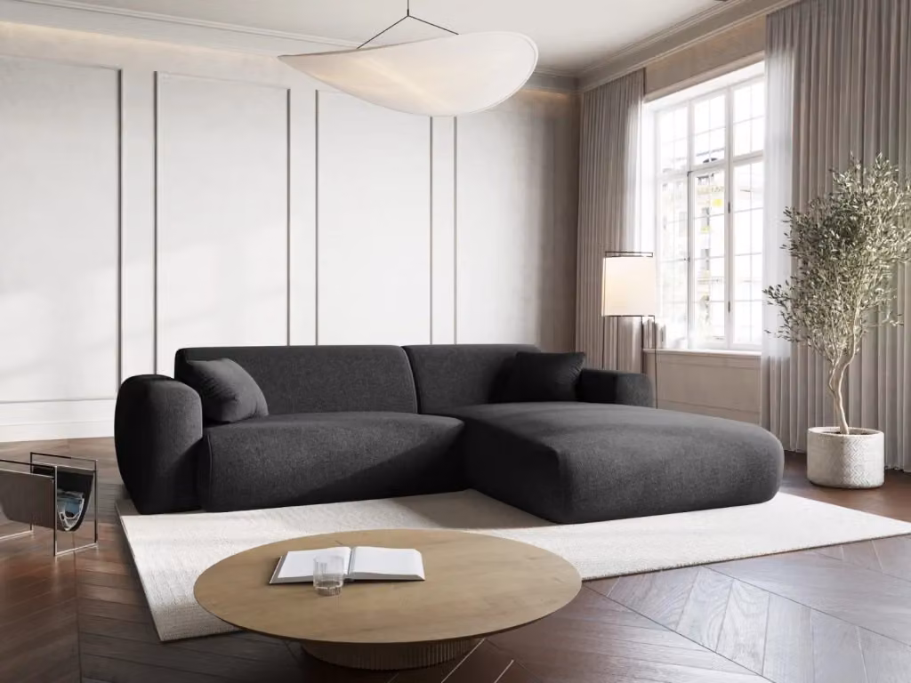 Divano angolare destro Nolio Cosmopolitan Design a 4 posti in ciniglia nero L 235 x P 104 x H 72 cm – 2