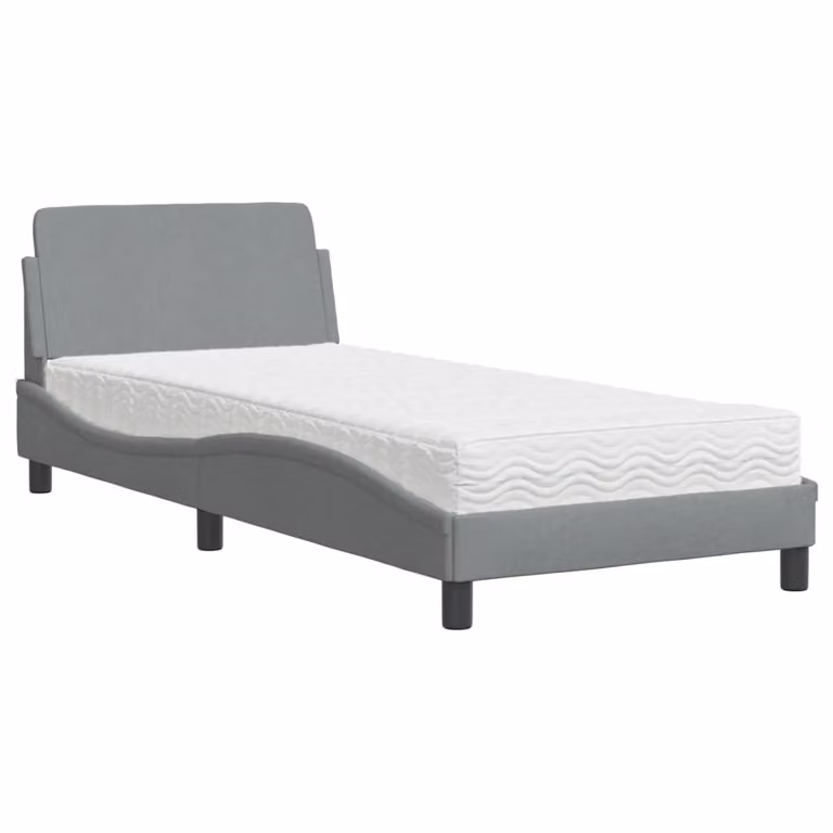 Letto con Materasso Dover Grigio Chiaro 90x200 cm in Tessuto