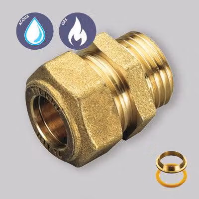 RACCORDO DIRITTO MASCHIO A COMPRESSIONE CON O-RING GIALLO PER GAS TIEMME Ø28 x 1"