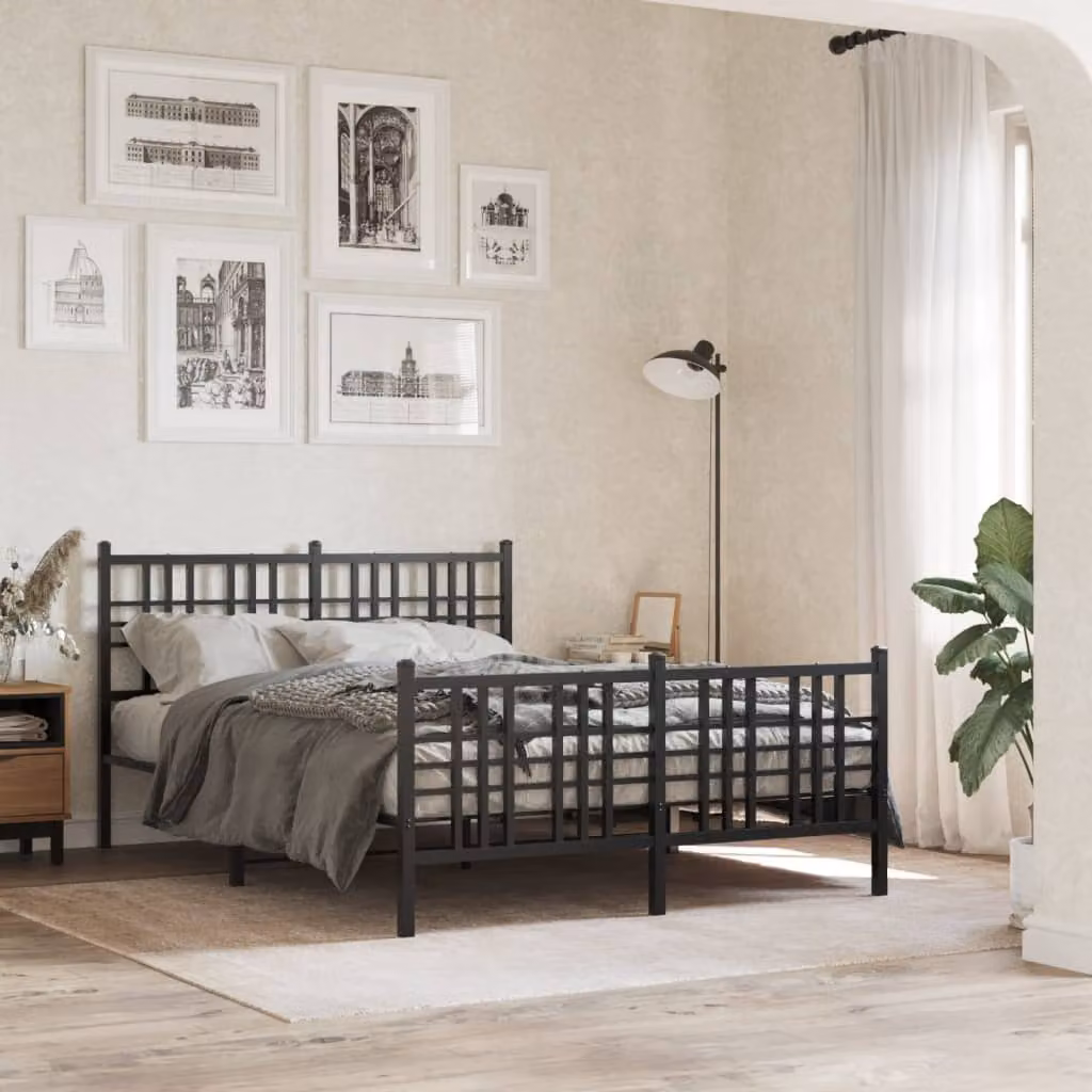 vidaXL Giroletto in metallo nero con testiera e pediera L/P/H: 120 x 200 cm