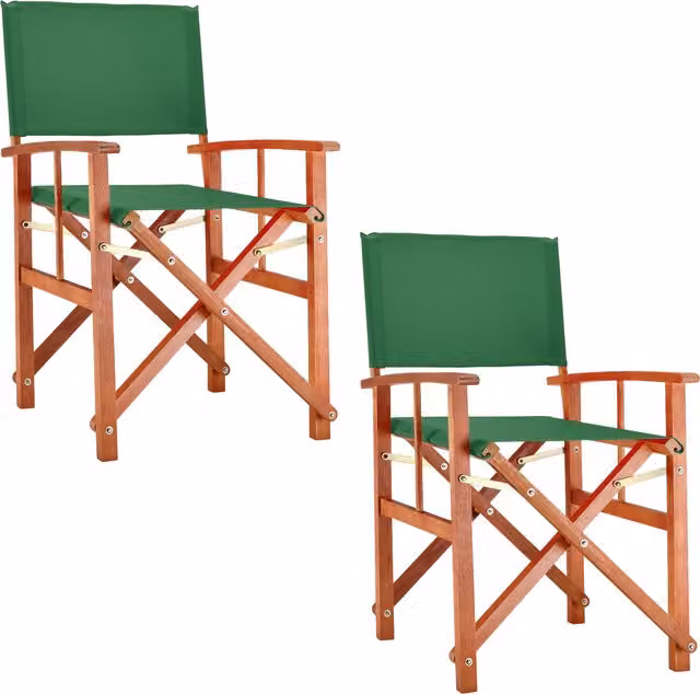 Set di 2 sedie da regista Cannes Casaria in legno di eucalipto oliato verde certificato FSC per giardino e terrazza H: 86,0 cm, L: 56,5 cm, P: 48,0 cm