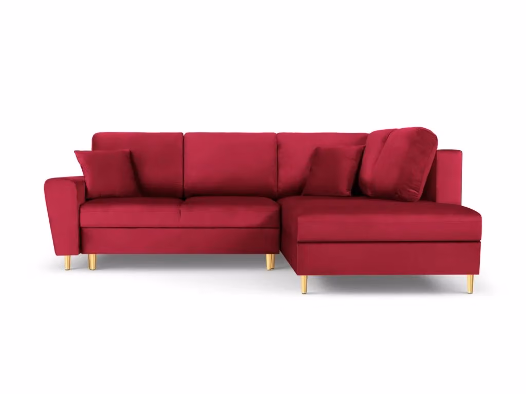 Divano convertibile angolare destro con contenitore Kyoto Cosmopolitan Design in velluto rosso e oro, 5 posti, L 243 cm x P 124,6 cm x H 88 cm – 2