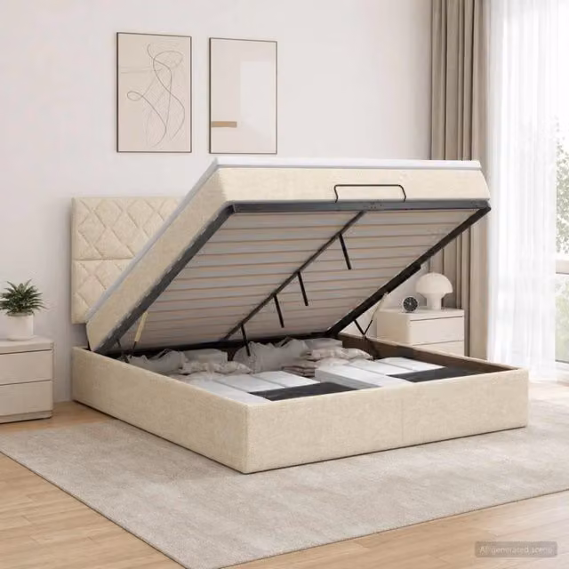 Letto ottomano con materasso Crema 160 x 200 cm Tessuto 3457589