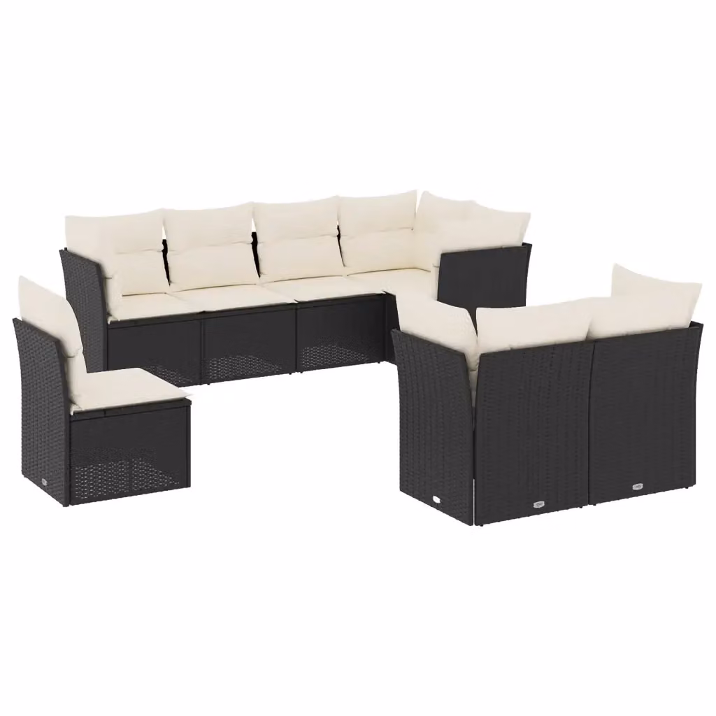 vidaXL Set Divani da Giardino a L con Cuscini 8 pz in Polyrattan Nero e Bianco – 2