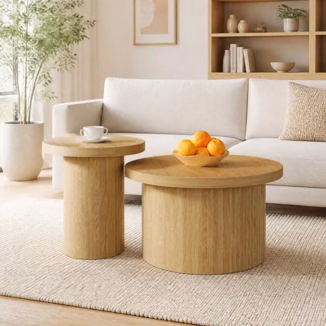 Set di tavolini rotondi moderni MODFU in MDF effetto legno naturale colore marrone – 1