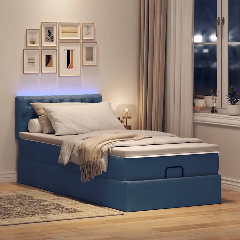Maison Exclusive - Letto ottomano con materasso e LED blu 90x200 cm tessuto