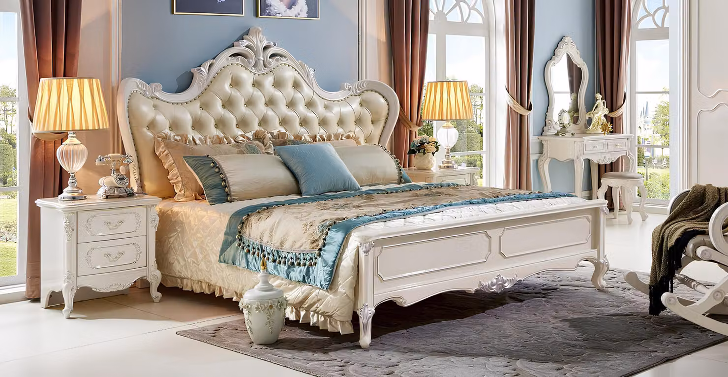 Luxus Chesterfield Betten Königliches Bett Palast Echtholz Doppelbett Barock