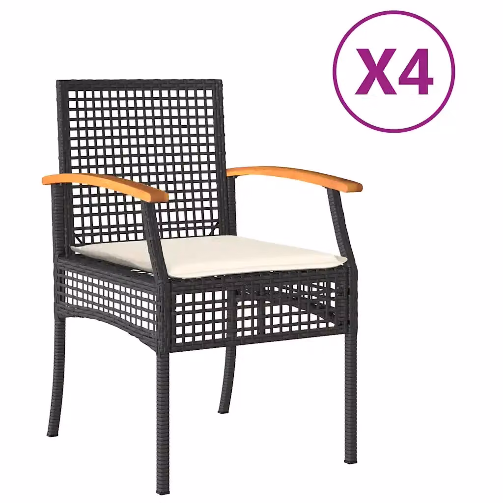 Set di 4 sedie da giardino vidaXL in polyrattan e legno di acacia con cuscini neri resistenti ai raggi UV – 2