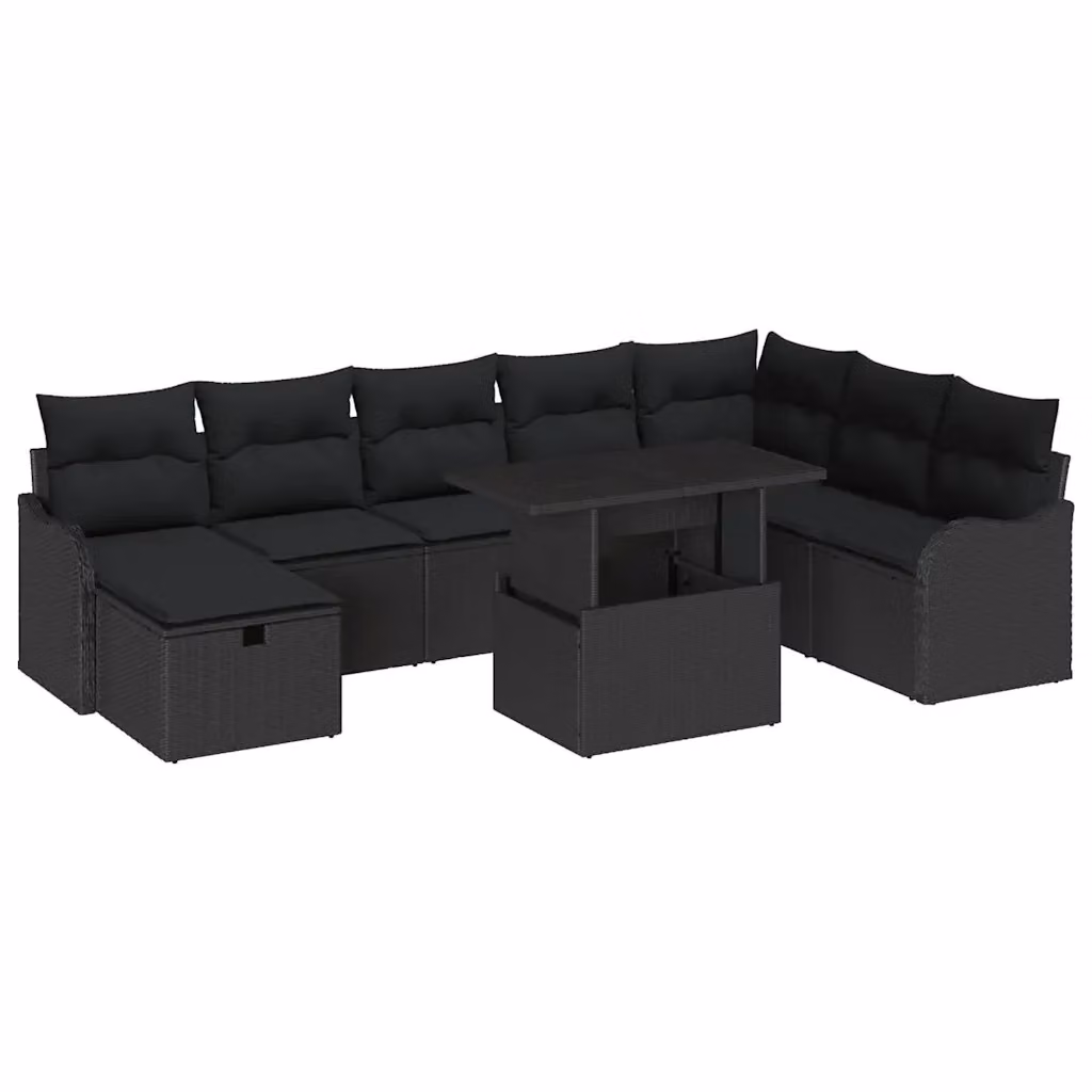 Set Divano da Giardino vidaXL 9 Pezzi in Polyrattan Nero con Cuscini e Tavolino – 2