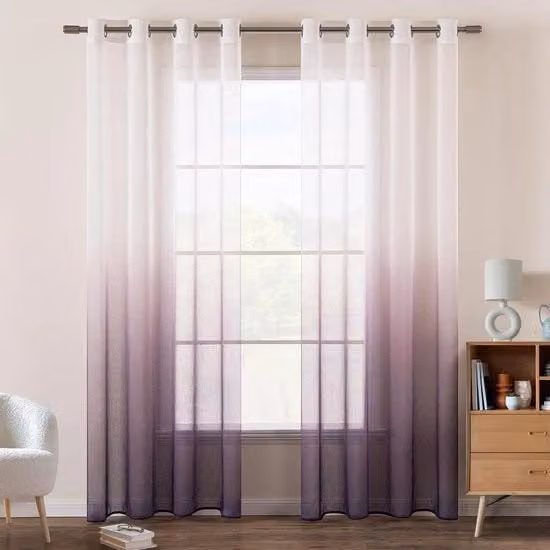 Gordini con occhi di poliestere con effetto colorazione semi-trasparente decorazione voile per soggiorno camera da letto ufficio 2 pezzi 140 x 225 cm viola
