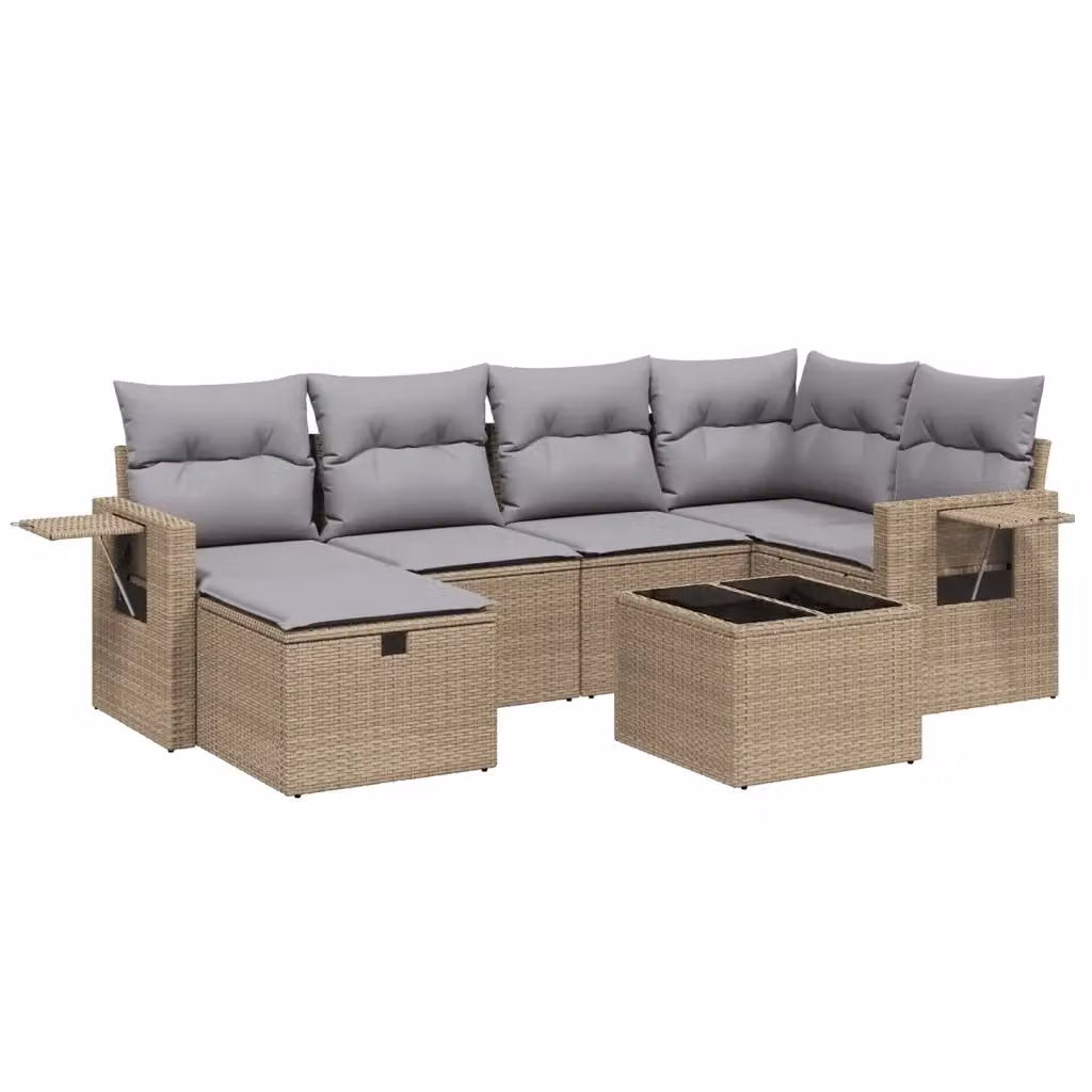 vidaXL Set Divano da Giardino a L 7 pz con Cuscini Beige e Grigio in Polyrattan e Acciaio – 2