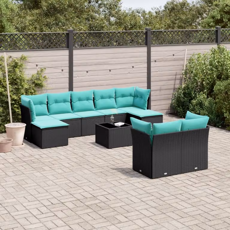 Set di divani da giardino vidaXL 10 pezzi con cuscini in polyrattan nero